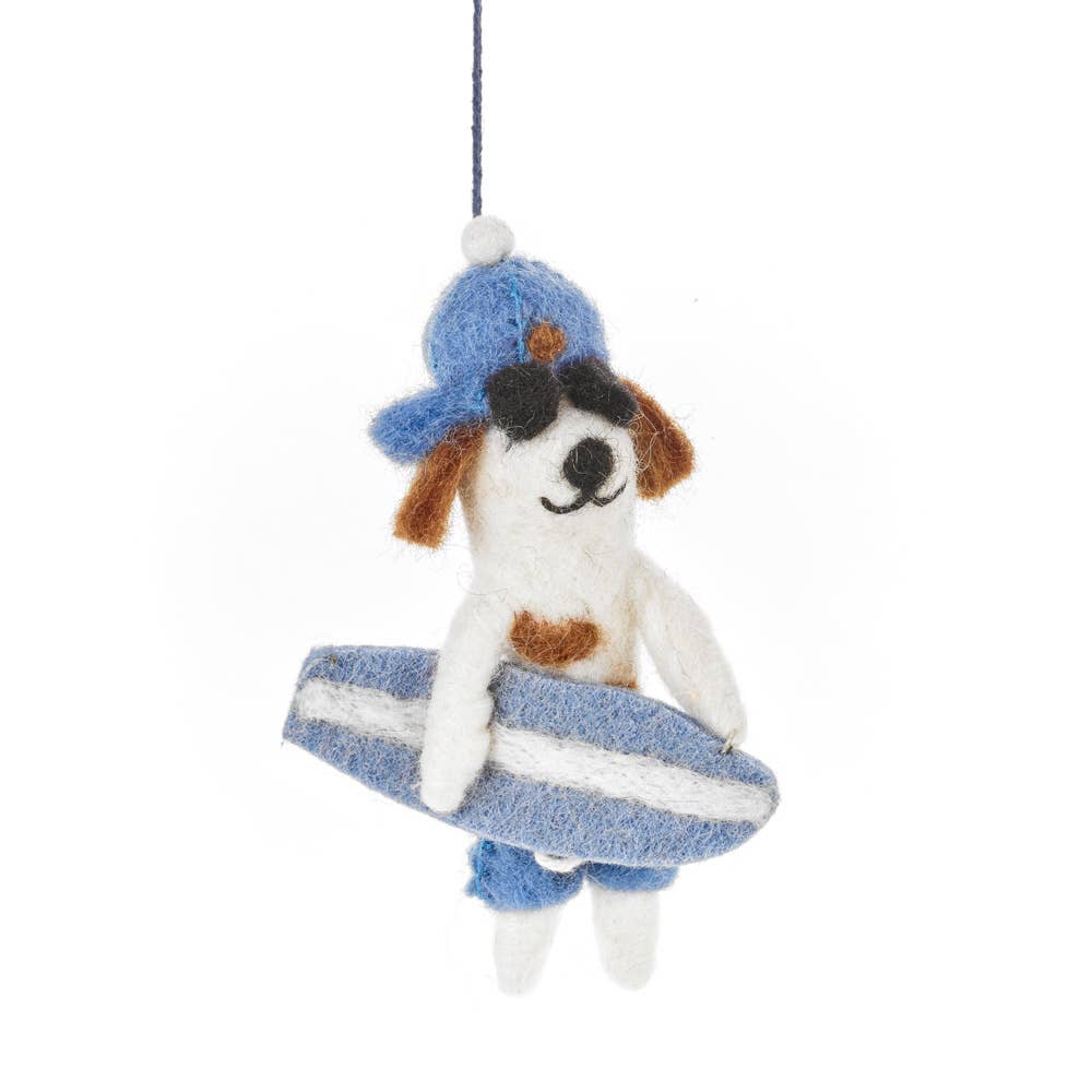 Handmade Felt Waveriding Surfer Dog Hanging Decoration
