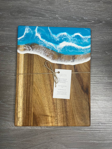 wood ArtResin rectangle cheese board ocean pattern