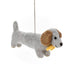 Gray and brown felt dog ornament-wearing yellow tie