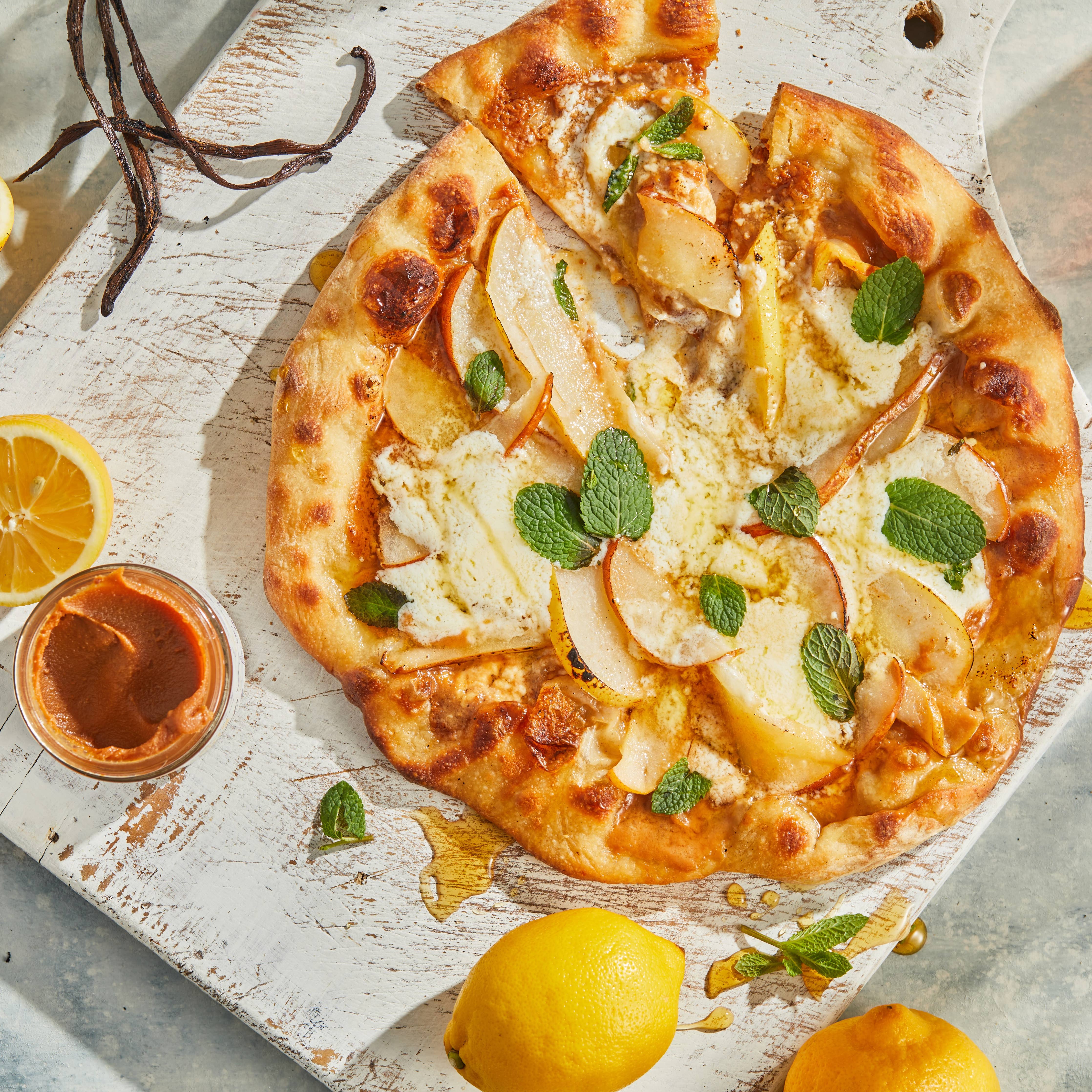 Pizza with Lemon Vanilla Honey Cream Spread