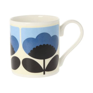 Ceramic Mug with blue and black floral pattern 