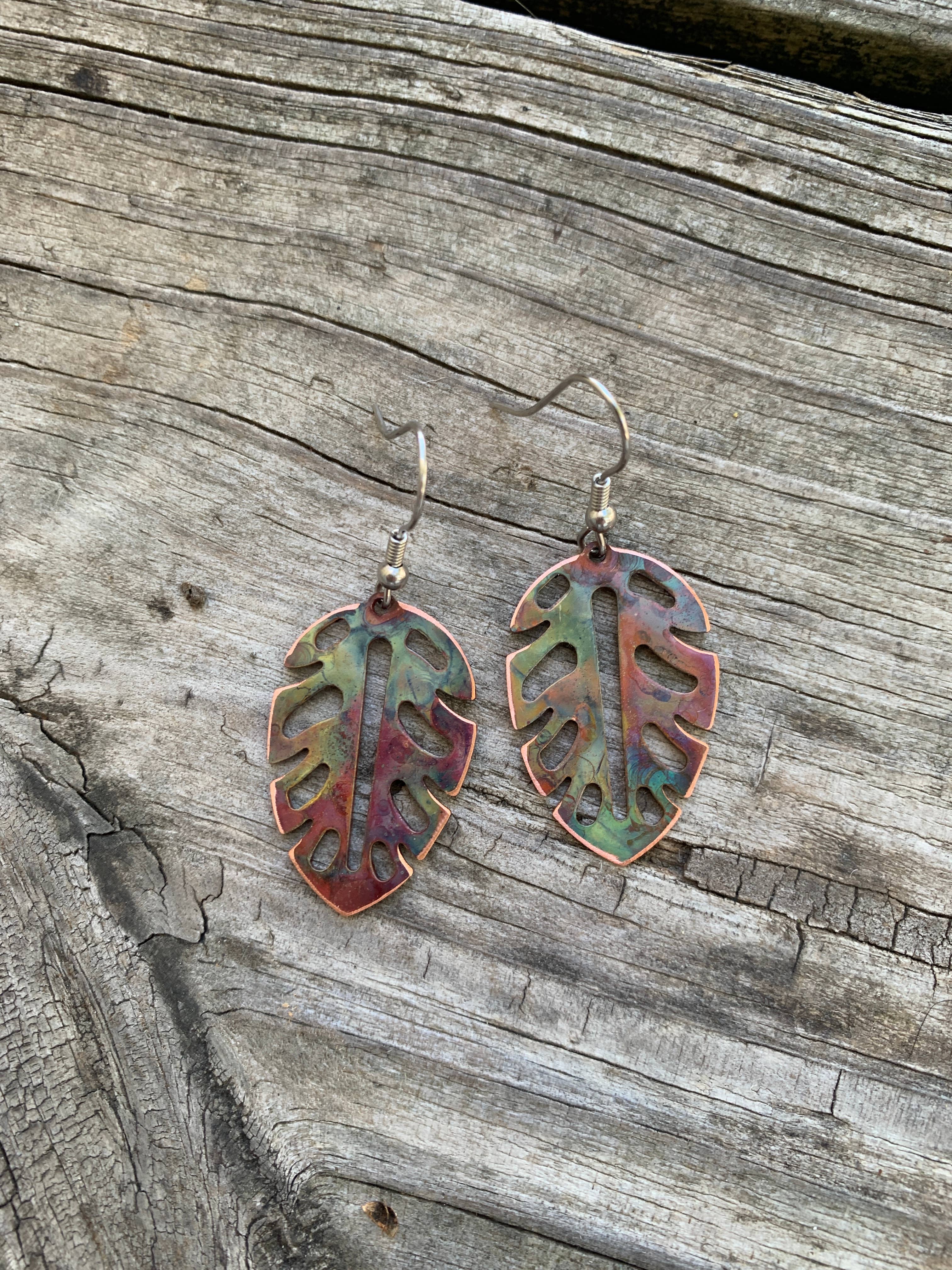 Swiss Leaf Copper Earrings