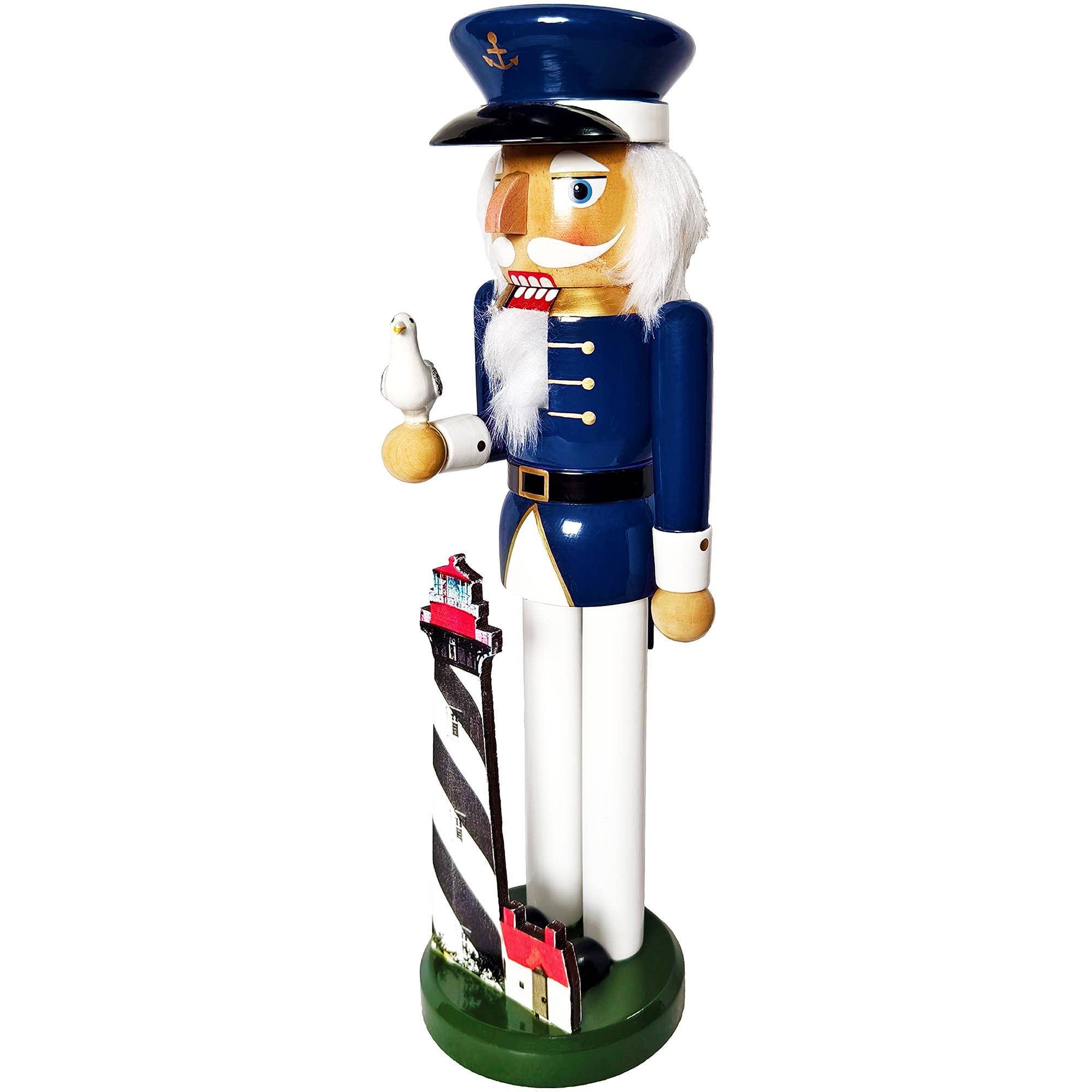 14” Master of the Lighthouse Nutcracker standing proudly like a lighthouse keeper ready to guide Santa’s sleigh!