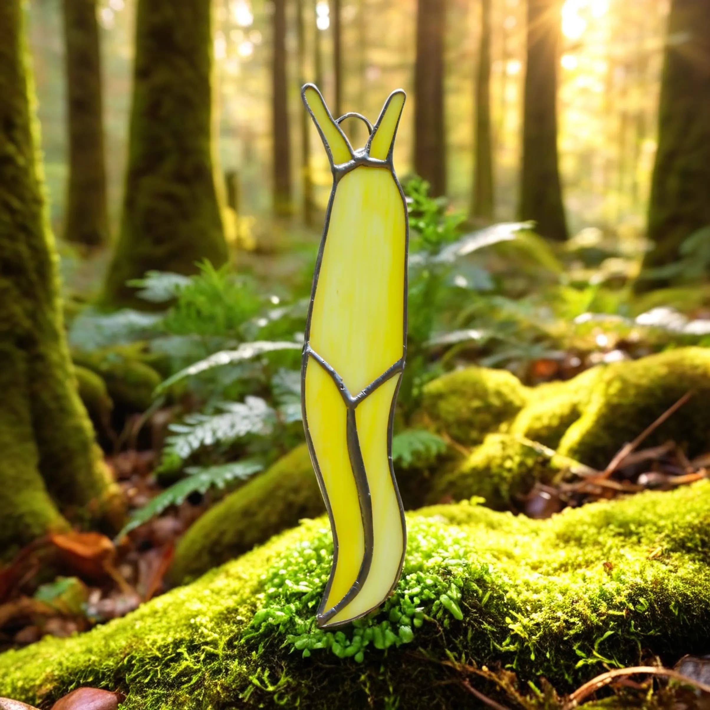 Banana Slug Stained Glass 5" × 1" – Nature & Garden Decor