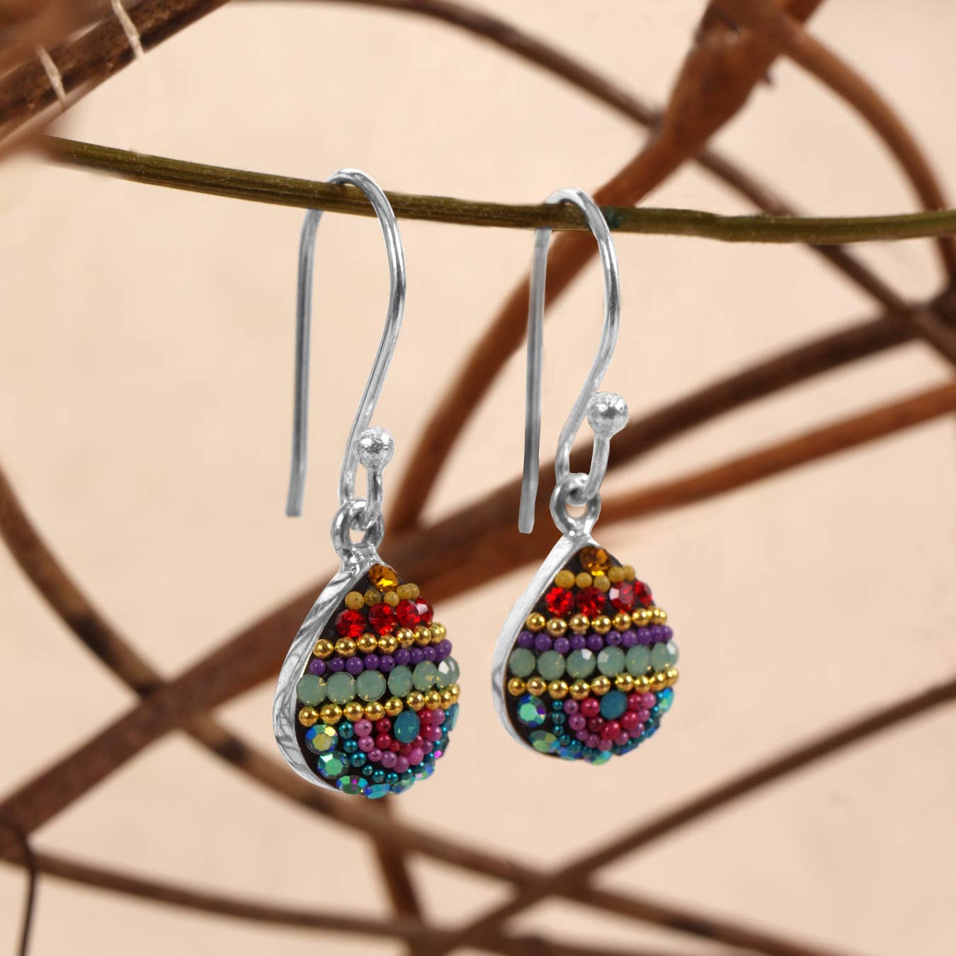 Petite Dew Drop Earrings by Mosaico Jewels featuring colorful beadwork in a charming teardrop design, perfect for any outfit.