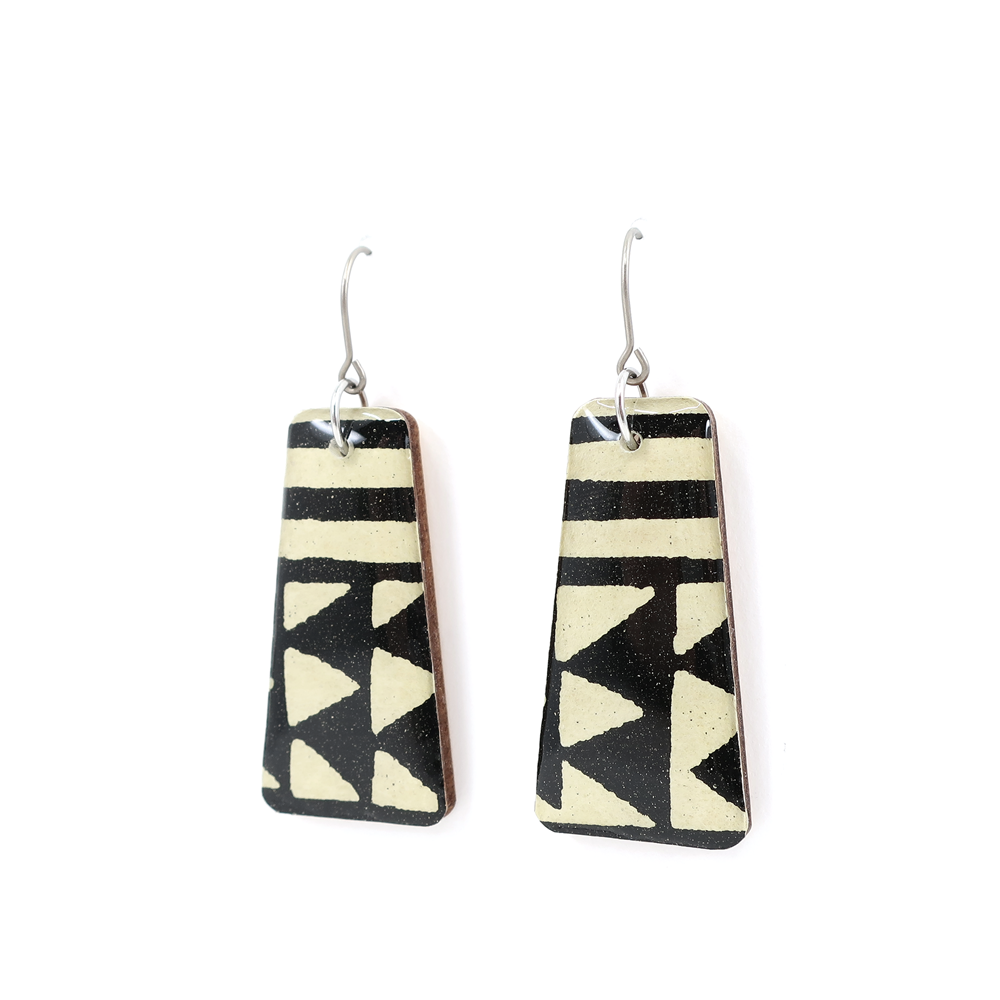 Modern Katazome paper dangles - Long rectangle earrings showcasing vibrant Japanese paper design and titanium wire hooks, perfect for sensitive ears.