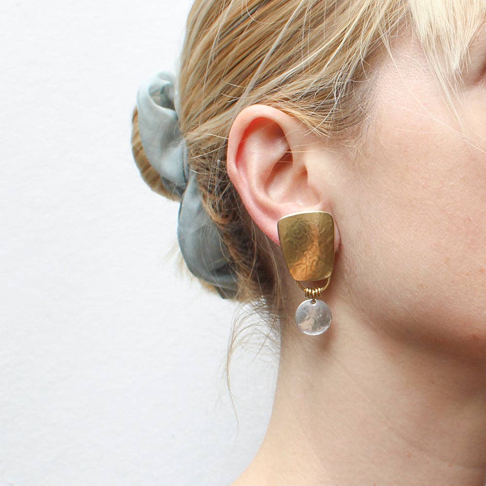 Large Tapered Rectangle with Hanging Disc Clip or Post Earrings by Marjorie Baer, handcrafted jewelry made in California