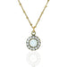Stunning White Opal Halo Crystal Pendant Necklace by Anne Koplik Designs featuring a cushion-cut crystal surrounded by delicate crystals, crafted in antiqued brass with an adjustable chain.