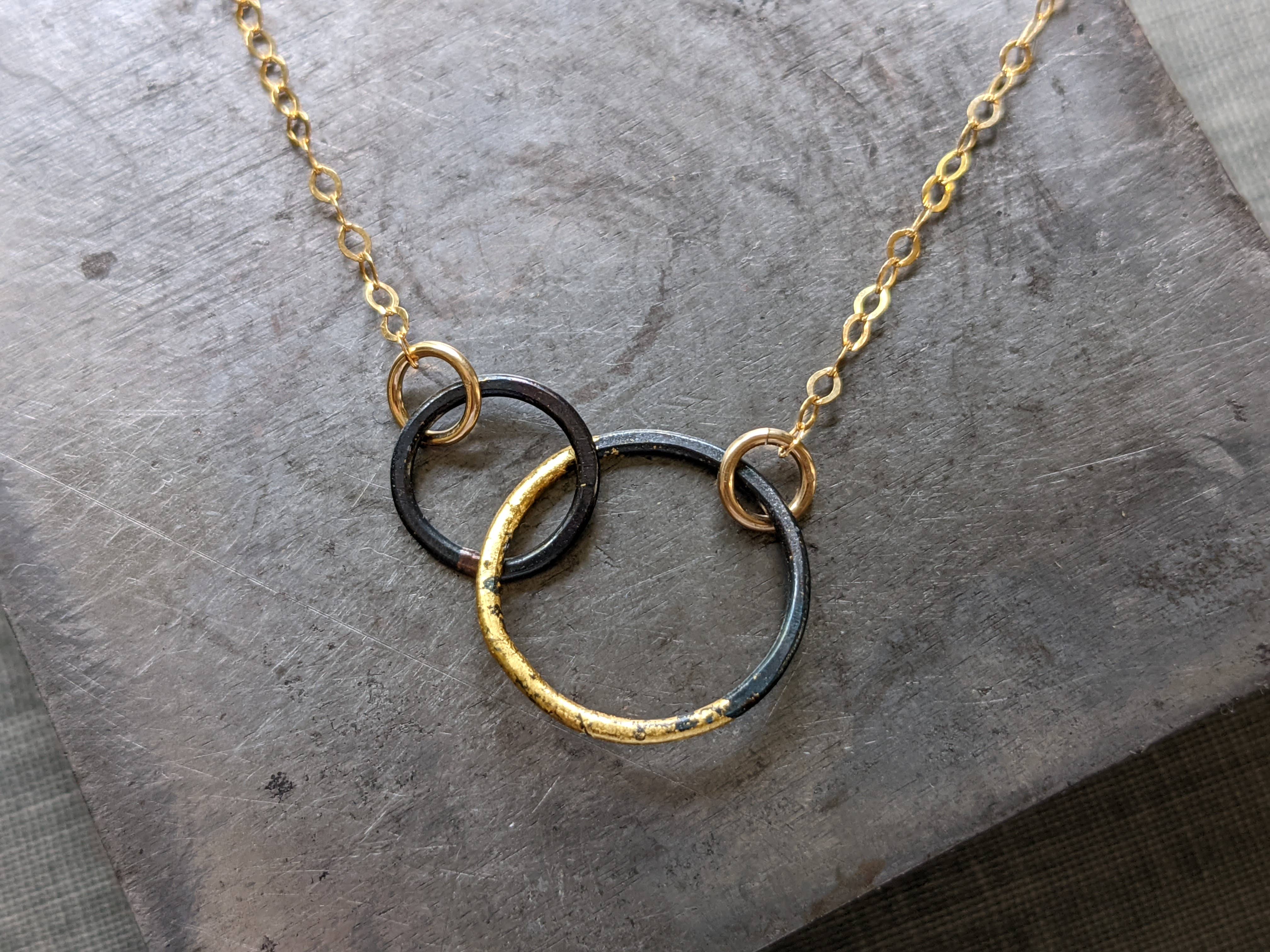 Petite Steel & Gold Interlocked Circles Necklace