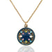 Necklace with a round pendant featuring colorful gemstones 