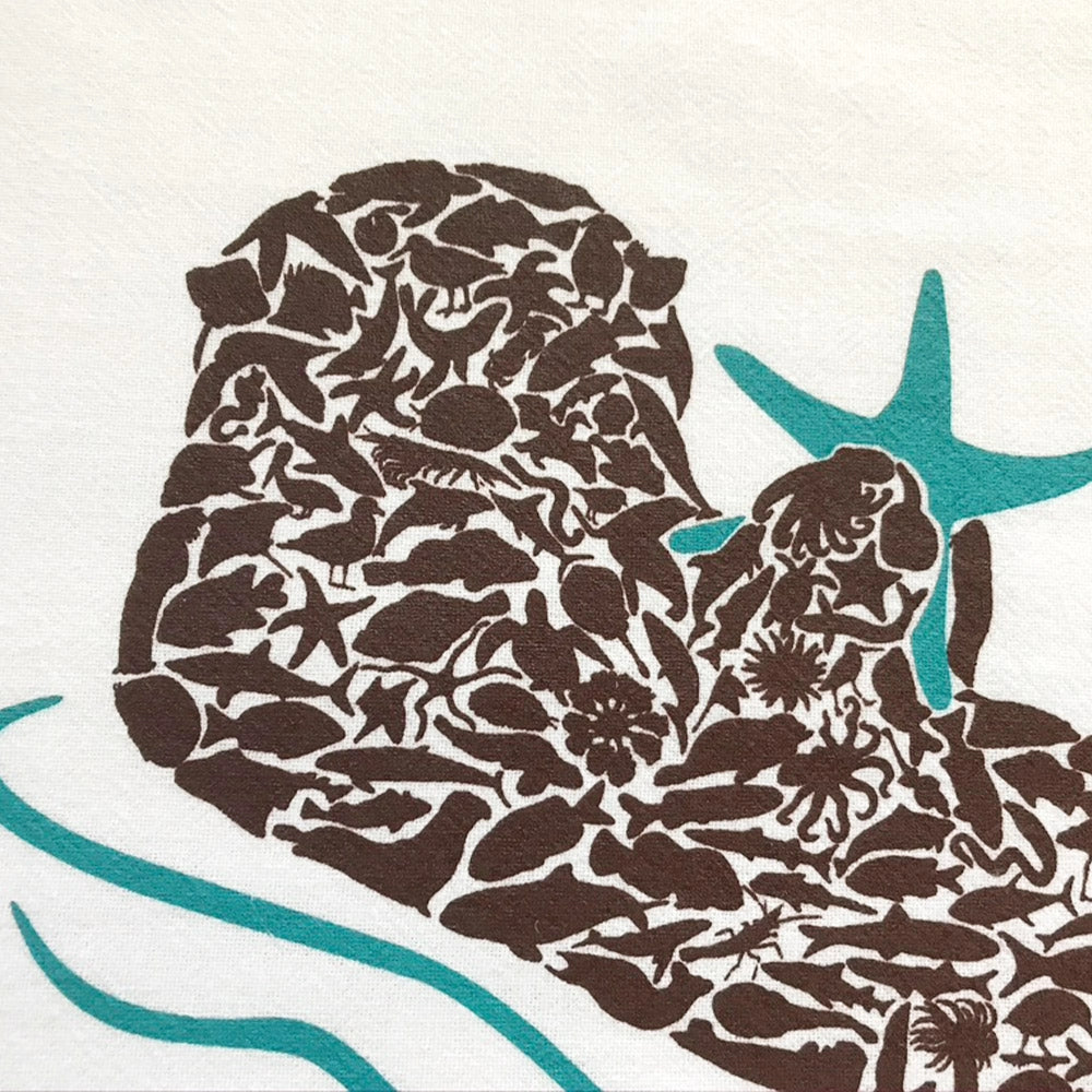 California Sea Otter Tea Towel with Coastal Wildlife