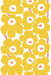 Bright yellow floral pattern with pink stems and white accents, featured in the Art of Marimekko Postcard Box by Chronicle Books.
