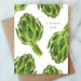 Valentine's Day card showcasing a pattern of artichokes with the phrase 'I heart you,' designed by ARTISANS & agency.
