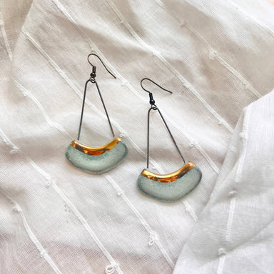 Handmade Turquoise Collar Ceramic Earrings with Gold Line, because your ears deserve some bling too!