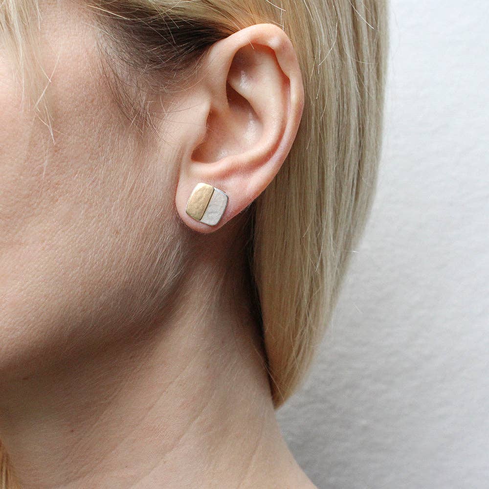 Extra Small Half & Half Square Post Earrings