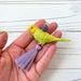 bird drop earrings with purple tassel
