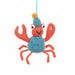 Felt crab ornament wearing a knit blue sweater