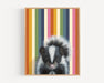 Skunk - Fine Art Print with retro stripes, showcasing a cheerful skunk surrounded by colorful stripes to brighten up any forest animal lover's wall.