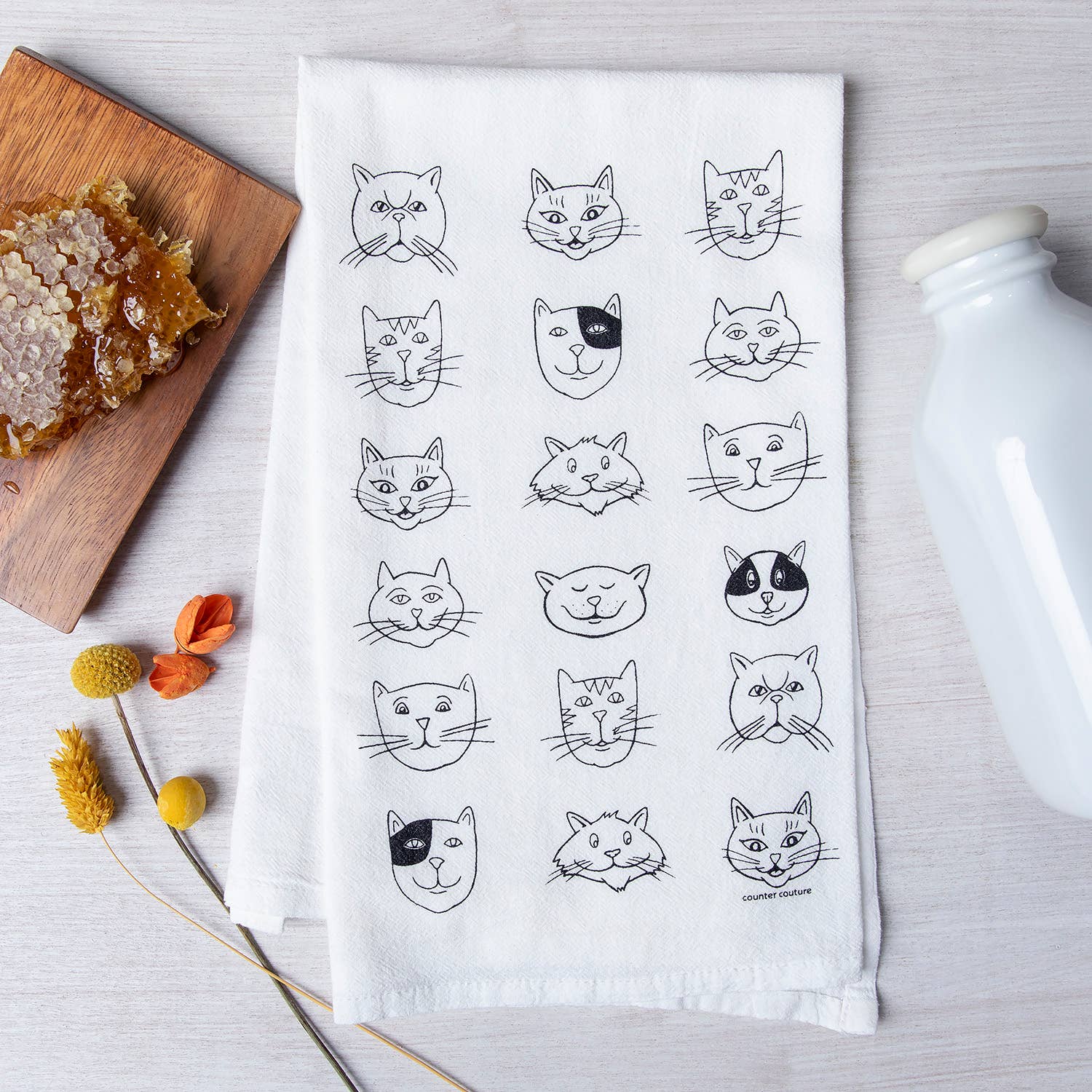 cat faces flour sack towel