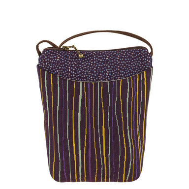 Elegant Busy Bee crossbody bag with a purple striped fabric design, crafted by Maruca.
