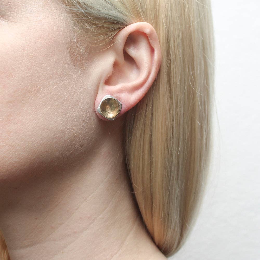 Small Dished Disc with Domed Rounded Square Post Earrings by Marjorie Baer, handcrafted jewelry made in California
