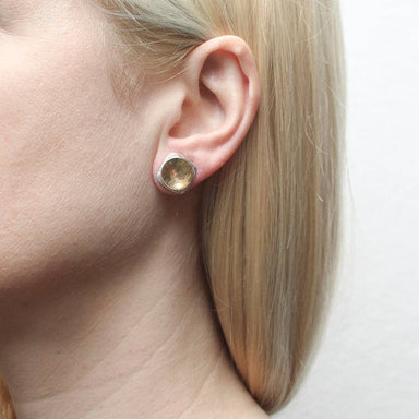 Small Dished Disc with Domed Rounded Square Post Earrings by Marjorie Baer, handcrafted jewelry made in California