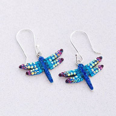 Mystic Dragonfly Earrings featuring iridescent hues that shimmer and dance, adding enchantment to any look, crafted by Mosaico Jewels.