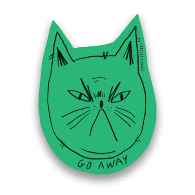 frowning Green Cat Sticker, "Go Away"