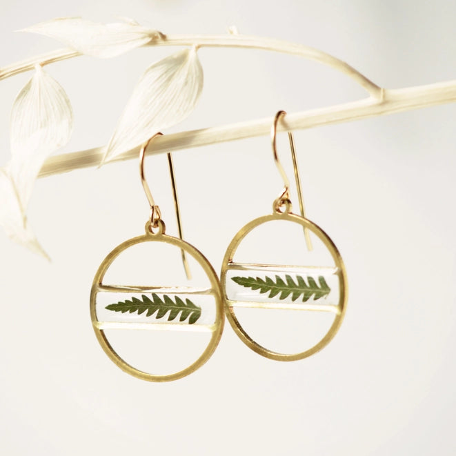 The Balance Earrings with Pressed Fern