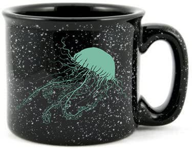 blue jellyfish black ceramic mug