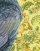 Framed art print of a raven on a floral background