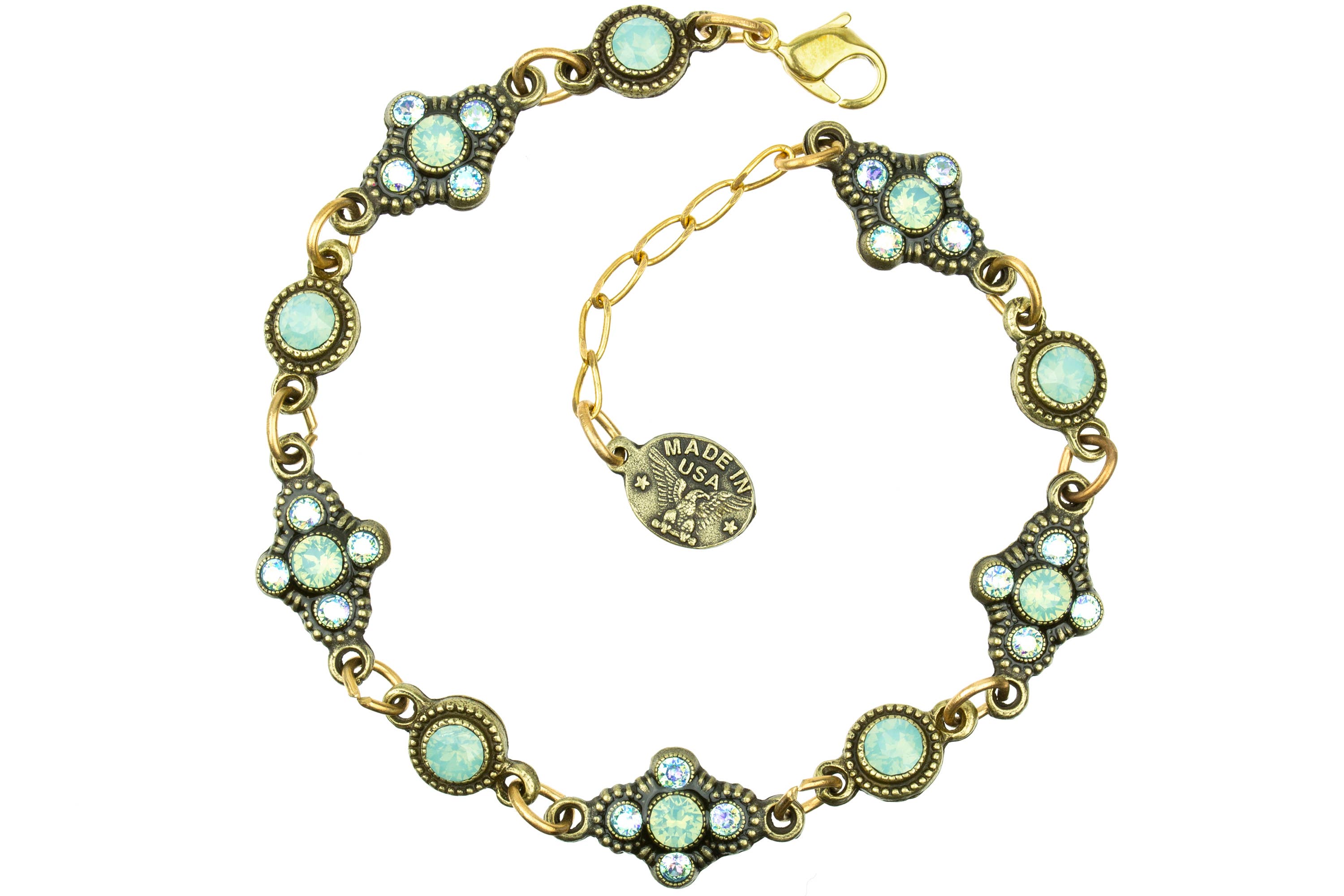 Antiqued Gold bracelet with green opal gemstones 