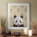 Framed art print of a panda on a patterned background.