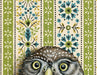 Framed art print of an owl on a patterned background