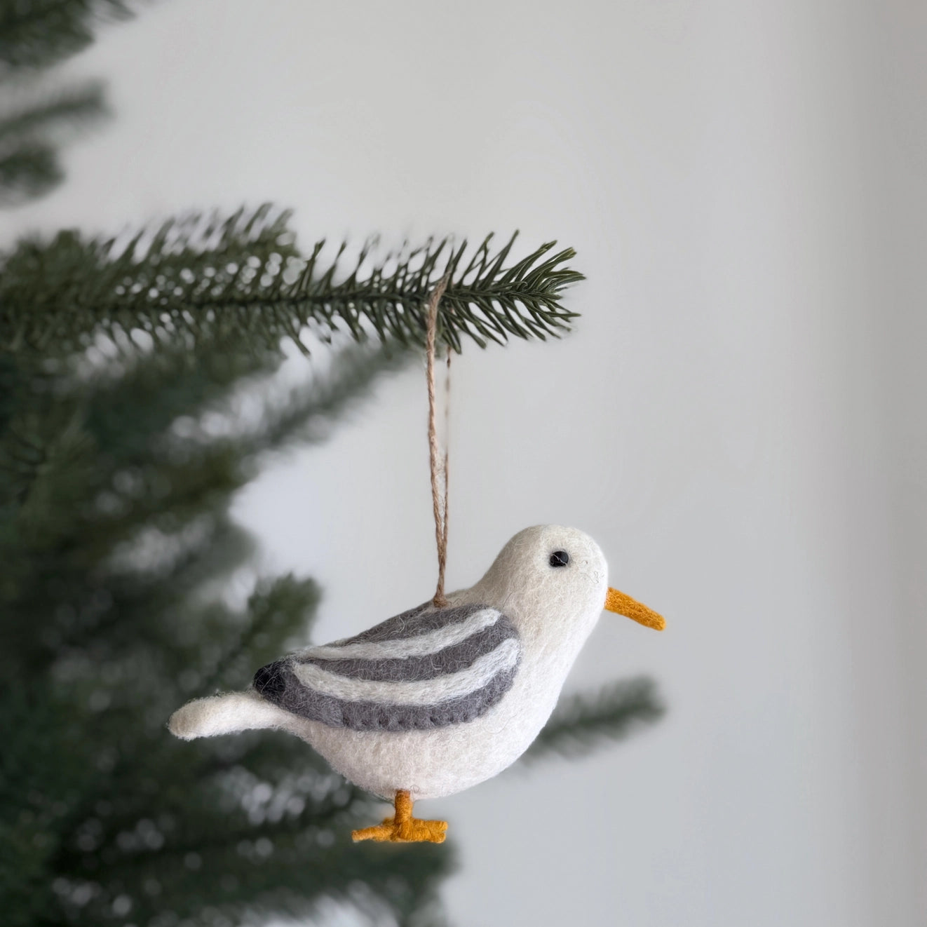Charming Felt Bird Ornaments for Christmas, handmade in Nepal from sustainable wool felt, perfect for holiday decorating.