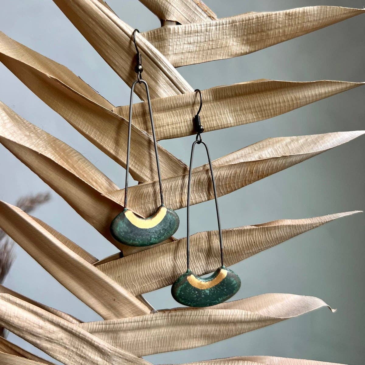 Patina Green Cut Oval Earring