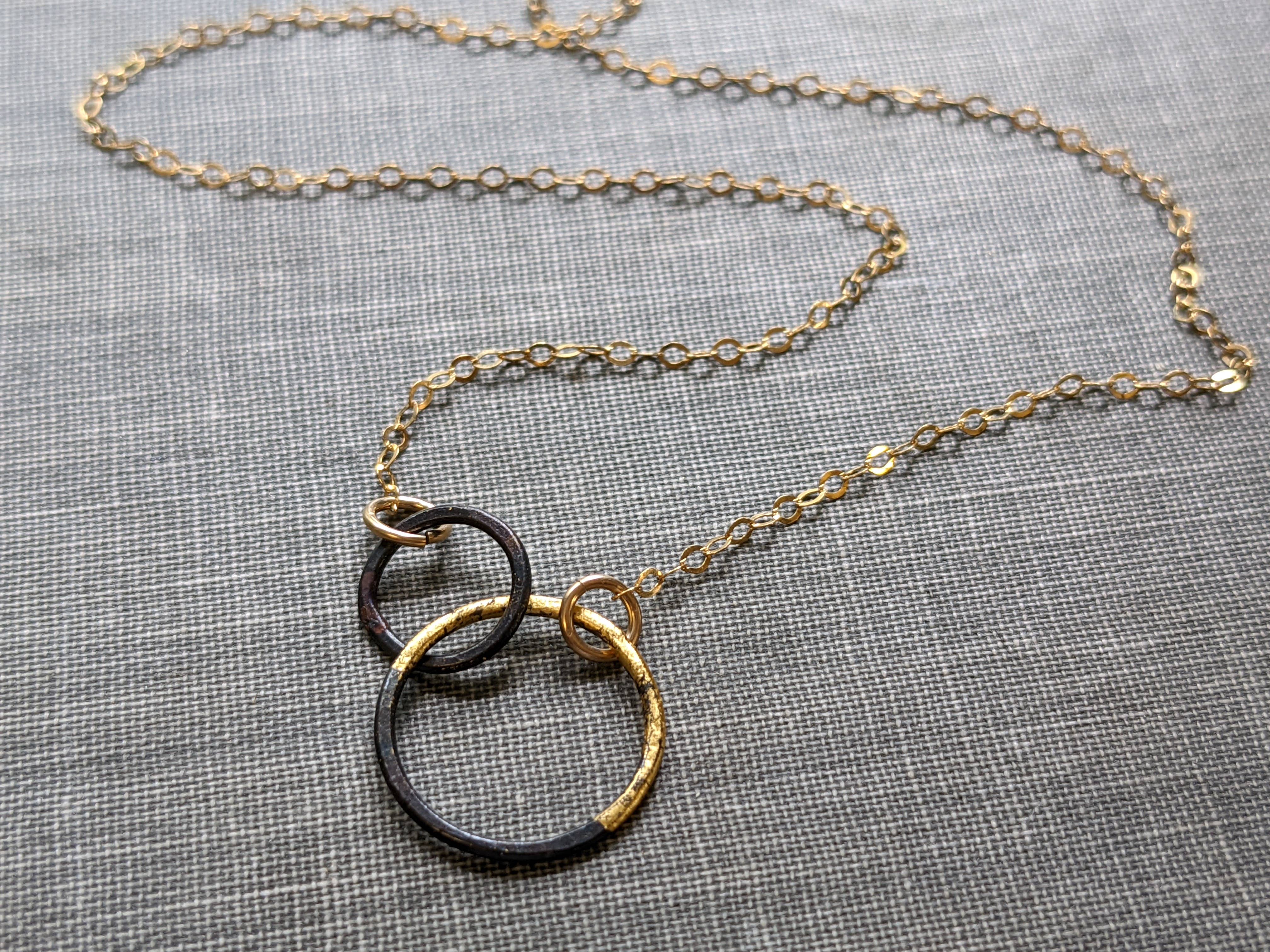 Petite Steel & Gold Interlocked Circles Necklace