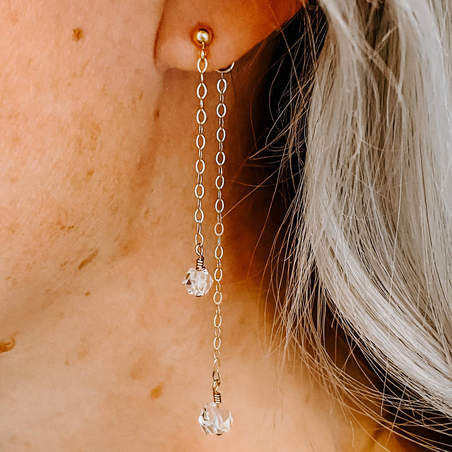 silver chain earrings with diamonds