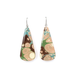Close-up of moss green, brown, and pink beige marble modern long earrings, showcasing unique marbling patterns and lightweight design ideal for everyday wear.