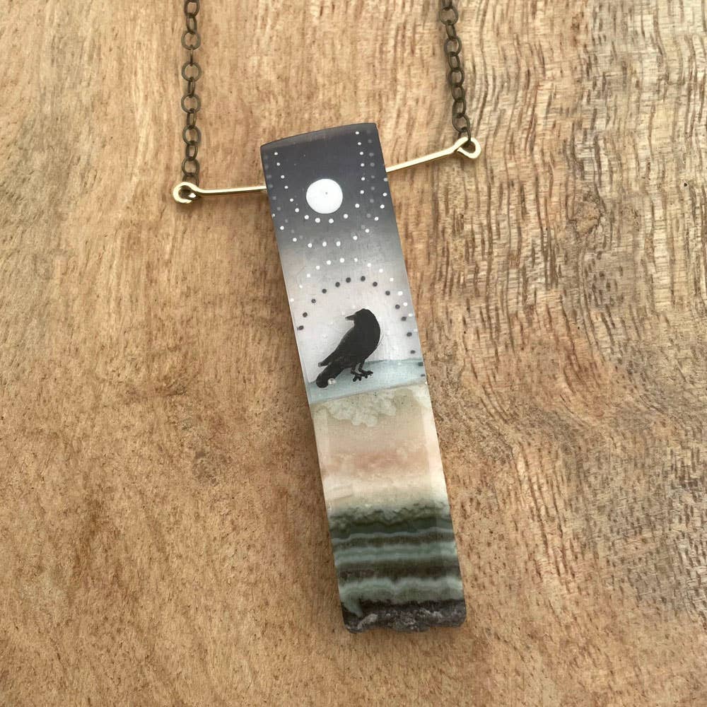 Crow and Moon Necklace