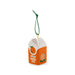 Ceramic orange juice carton ornament with a green string 