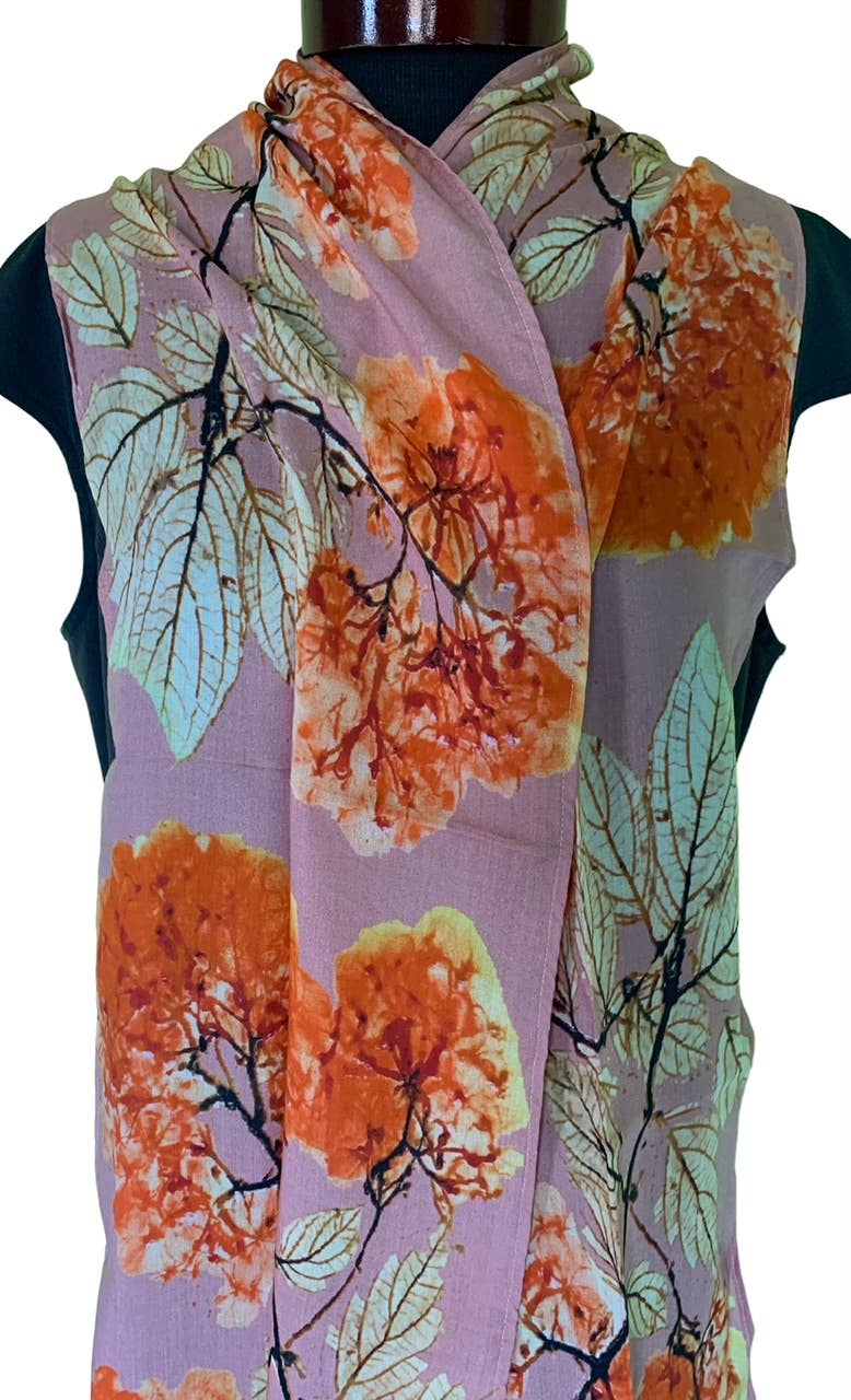 Victorian Hydrangea 2.0 - Brighter and More Vibrant cotton scarf by Nina J, limited-edition wearable art inspired by nature