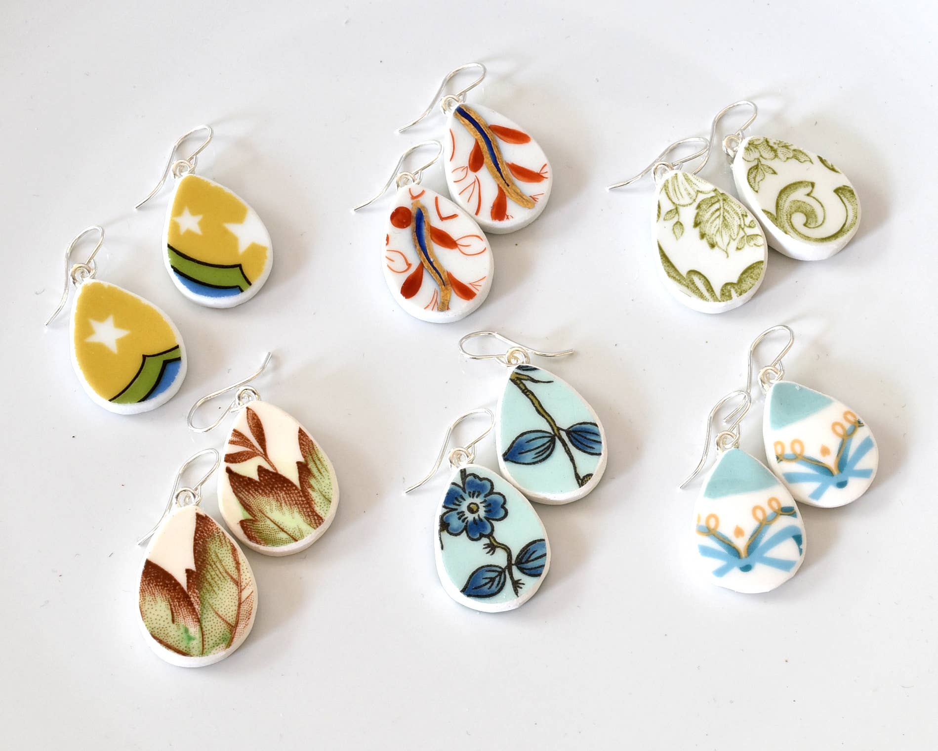 Broken Plate Dangle Earring - Teardrop Shape