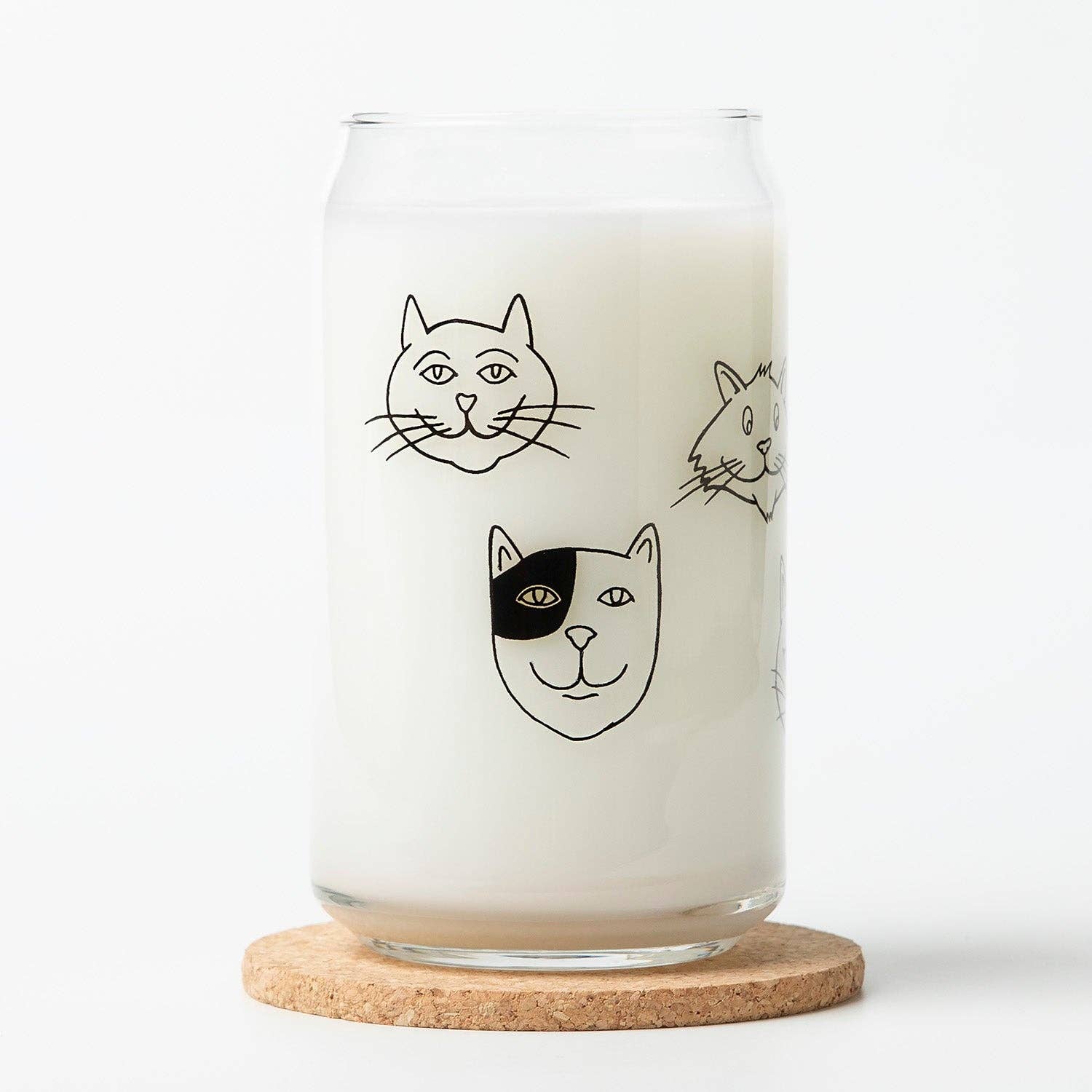 Cat Faces Can Glass - 16oz, Dishwasher Safe, Hand-Drawn