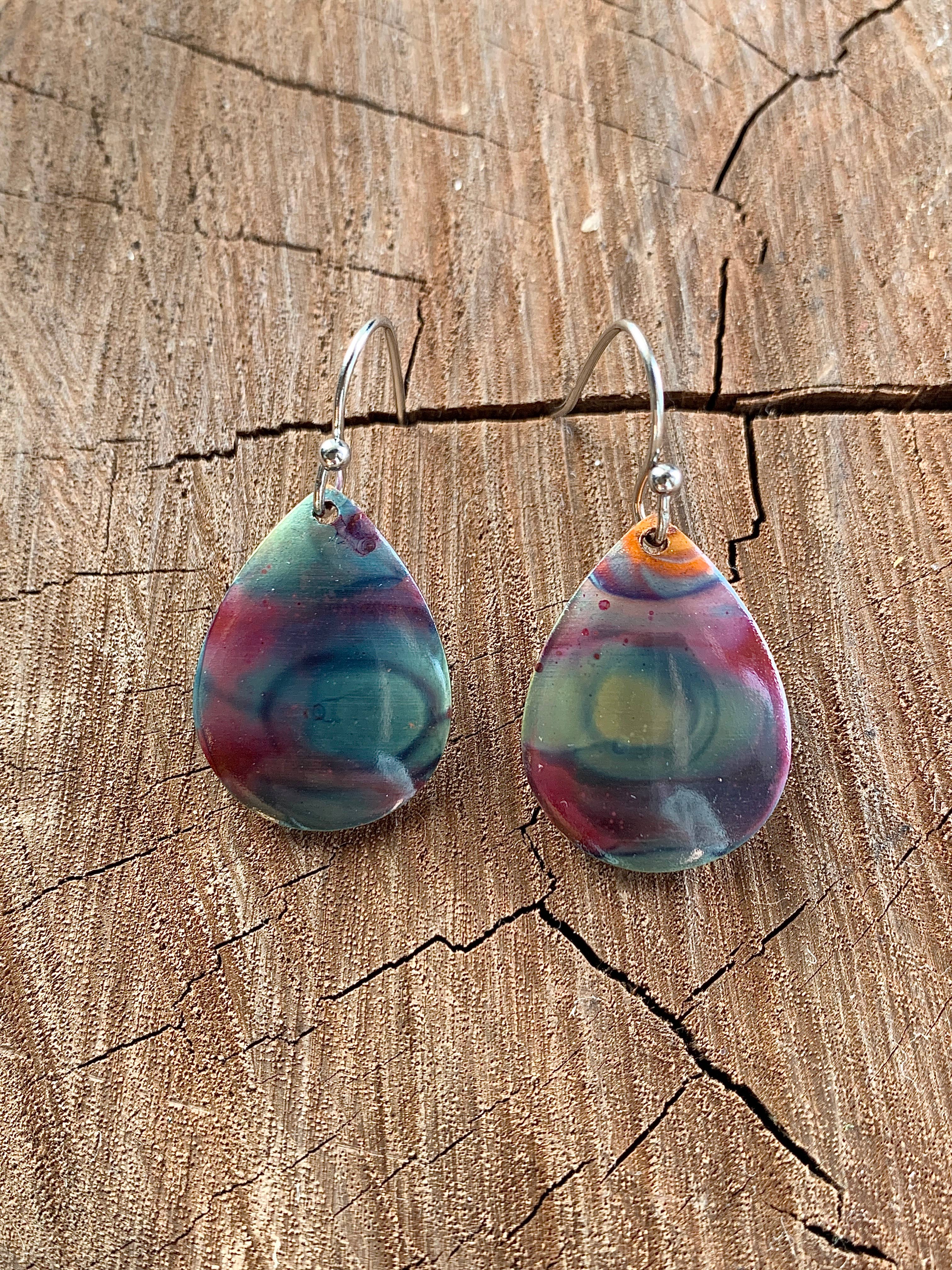 Small Teardrop Fire Painted Copper Earrings