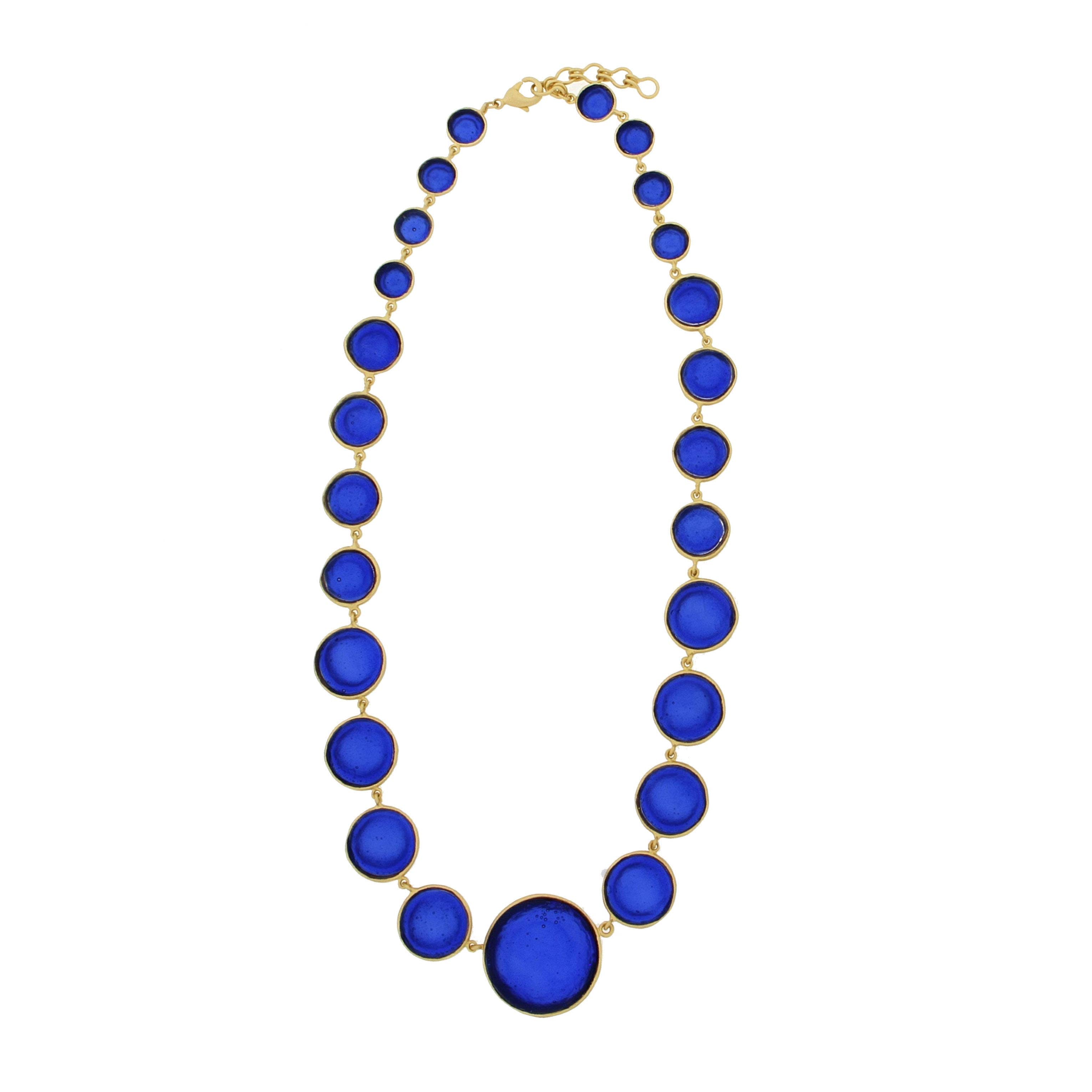 blue Bubble glass gold filled necklace