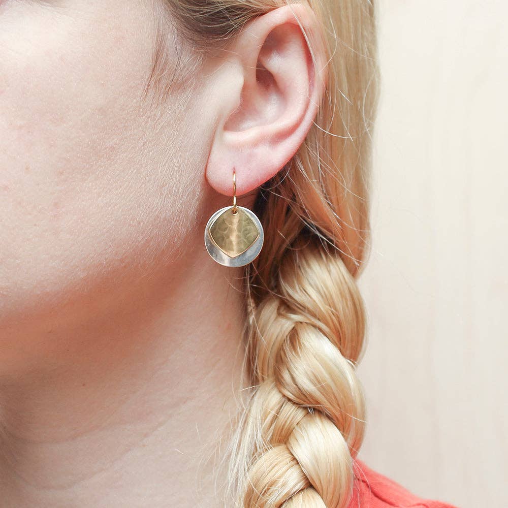 Medium Concave Disc and Diamond Wire Earrings by Marjorie Baer, handcrafted jewelry made in California