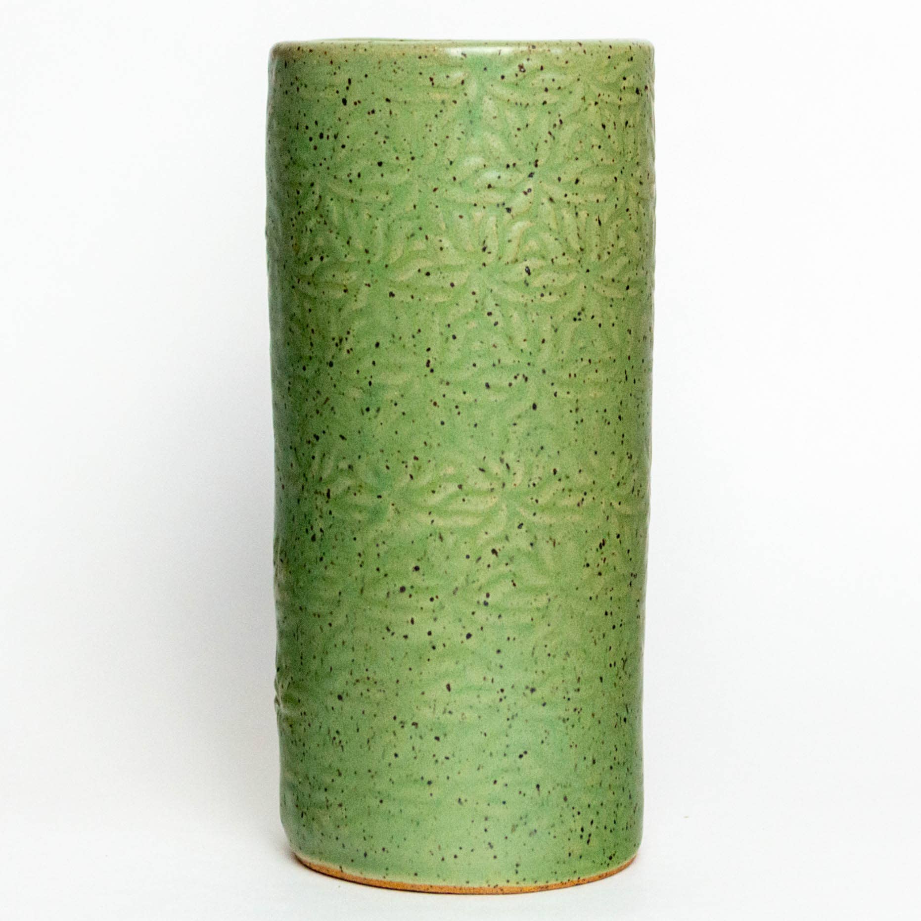 Mushroom Pattern Green Handmade Ceramic Vase