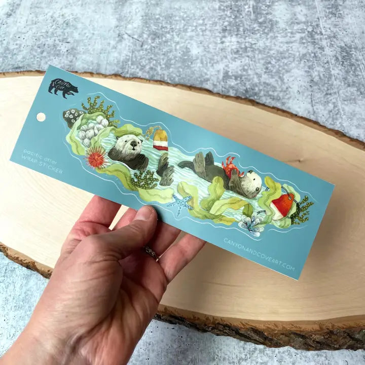 sea otters long wrap sticker for water bottle