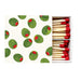 Celebration Candle Matches displaying a whimsical pattern of green olives with red pits, designed by Abigail Jayne Design. A great addition to your stationery collection.
